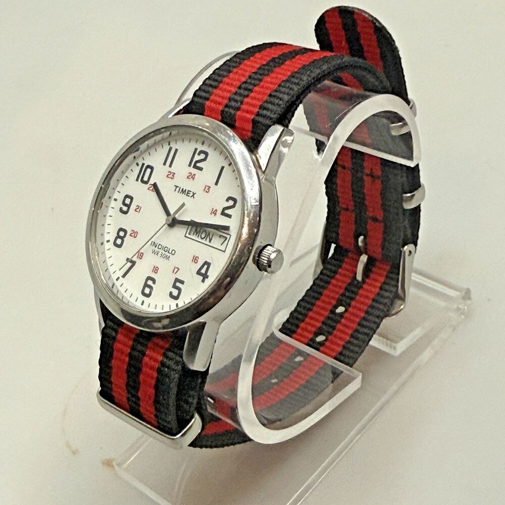 Timex Easy Reader T20461 Men's 35mm Watch Black Red Nylon EUC - Picture 5 of 12